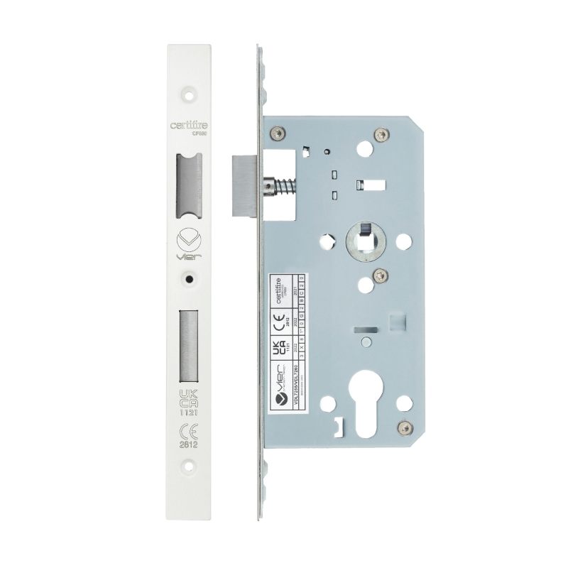 Din Euro Sashlock- Backset 55mm - 2 Pc Forend - Square - PCW - Powder Coated White-Powder Coat White