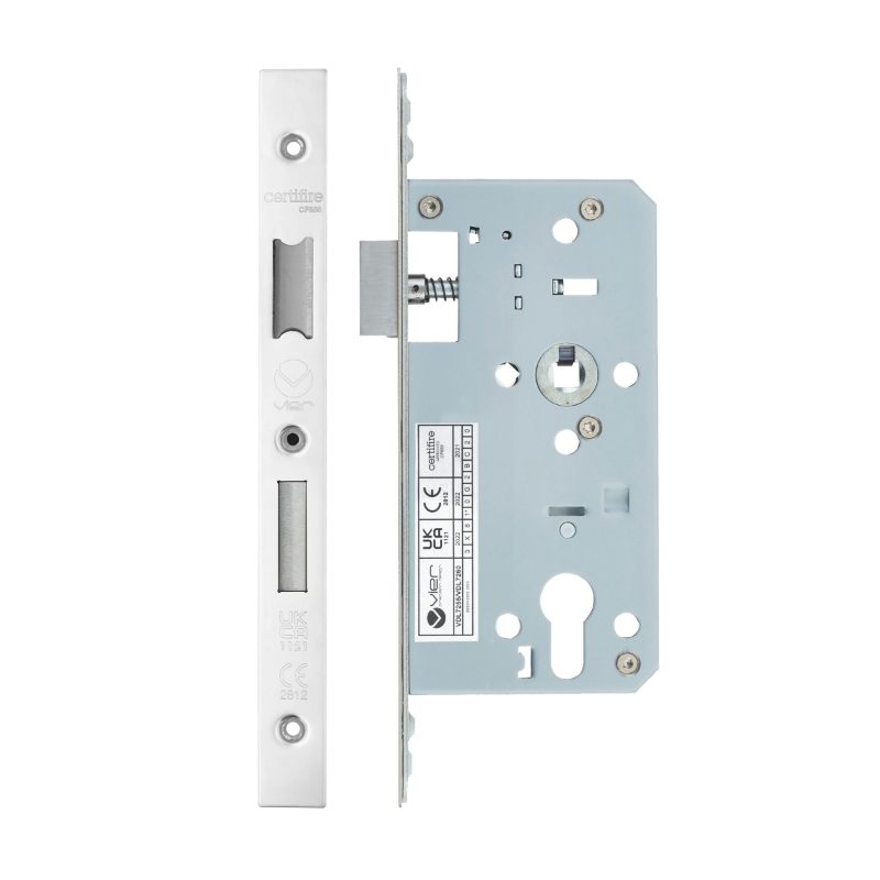 Din Euro Sashlock- Backset 55mm - 2 Pc Forend - Square - PSS - Polished Stainless Steel-Polished Stainless