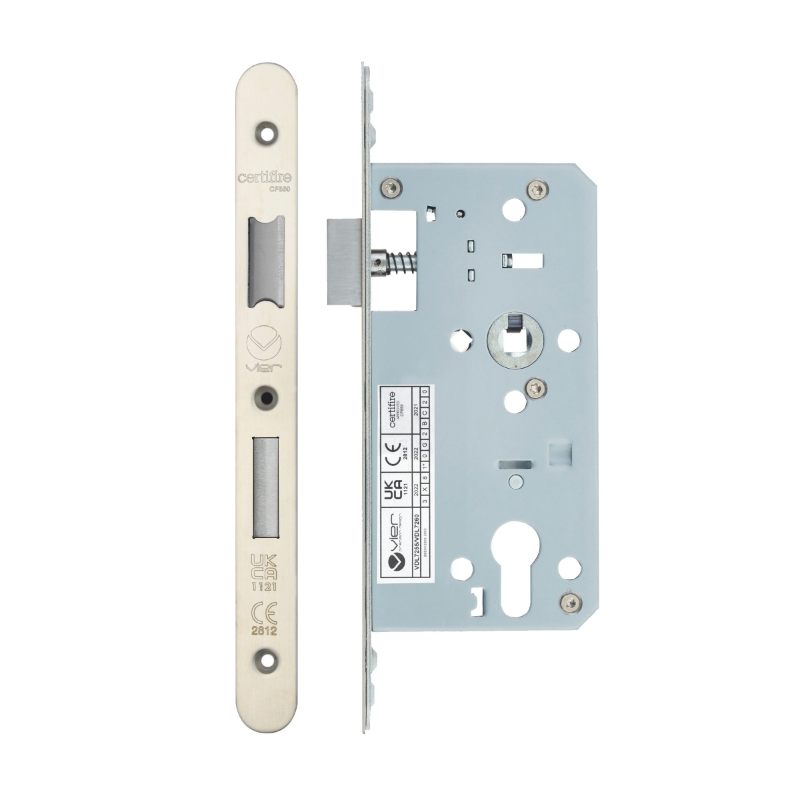 Din Euro Sashlock- Backset 55mm - 2 Pc Forend - Radius - SSS - Satin Stainless Steel-Satin Stainless