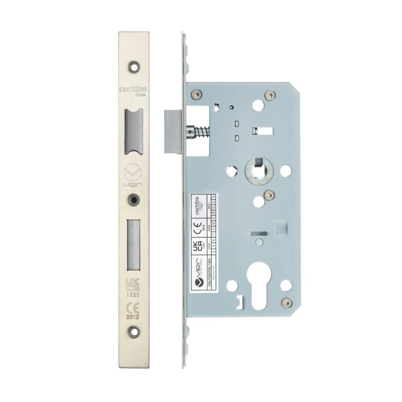 Din Euro Sashlock- Backset 55mm - 2 Pc Forend - Square - SSS - Satin Stainless Steel-Satin Stainless