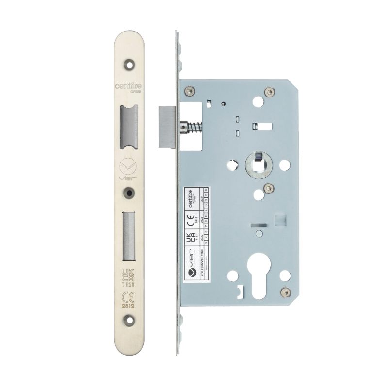 Din Euro Sashlock- Backset 60mm - 2 Pc Forend - Radius - SSS - Satin Stainless Steel-Satin Stainless