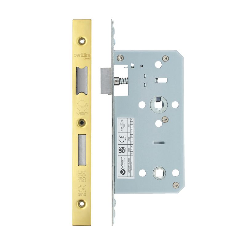 Din Bathroom- Backset 55mm - 2 Pc Forend - Square - PVDG- Polished Brass Effect-PVD Satin Brass