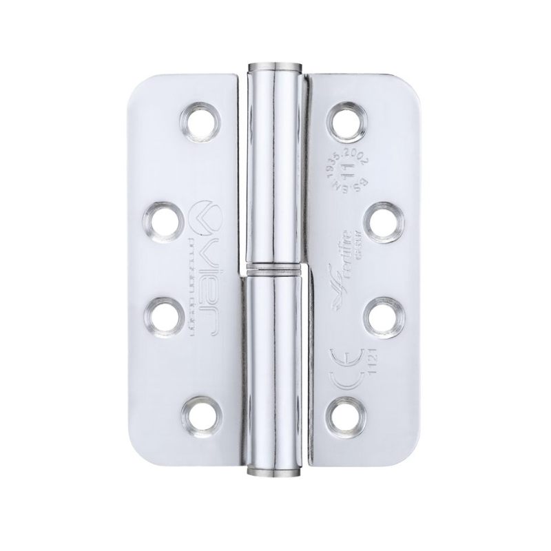 Grade 11 Lift Off Hinge Steel - Radius - Polished Chrome - 102 x 76 x 3mm - Right Hand-Polished Chrome