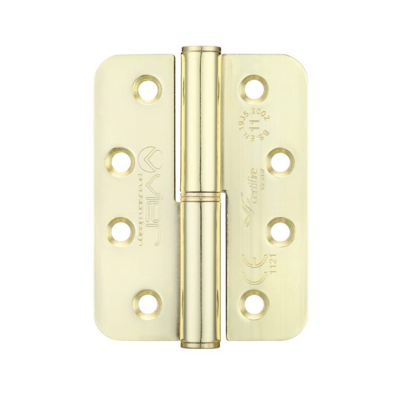 Grade 11 Lift Off Hinge Steel - Radius - Brass - 102 x 76 x 3mm - Right Hand-Electro Brass