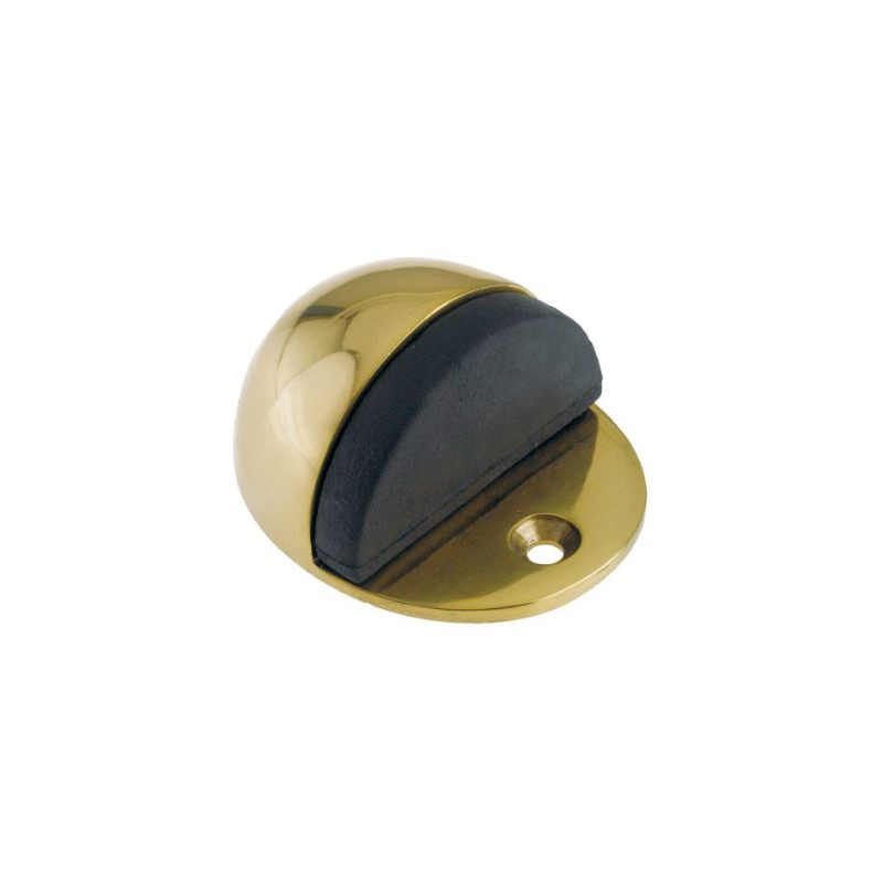 Door Stop - Oval Floor Mounted - 48mm dia - Face Fix-Polished Brass