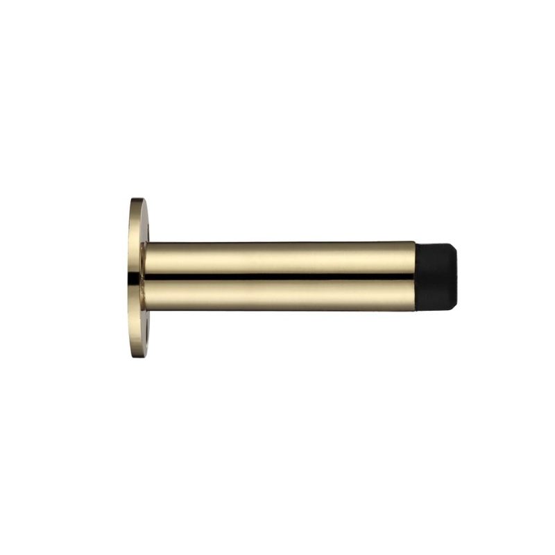 Door Stop - Cylinder with Rose 70mm - Face Fix-Polished Brass