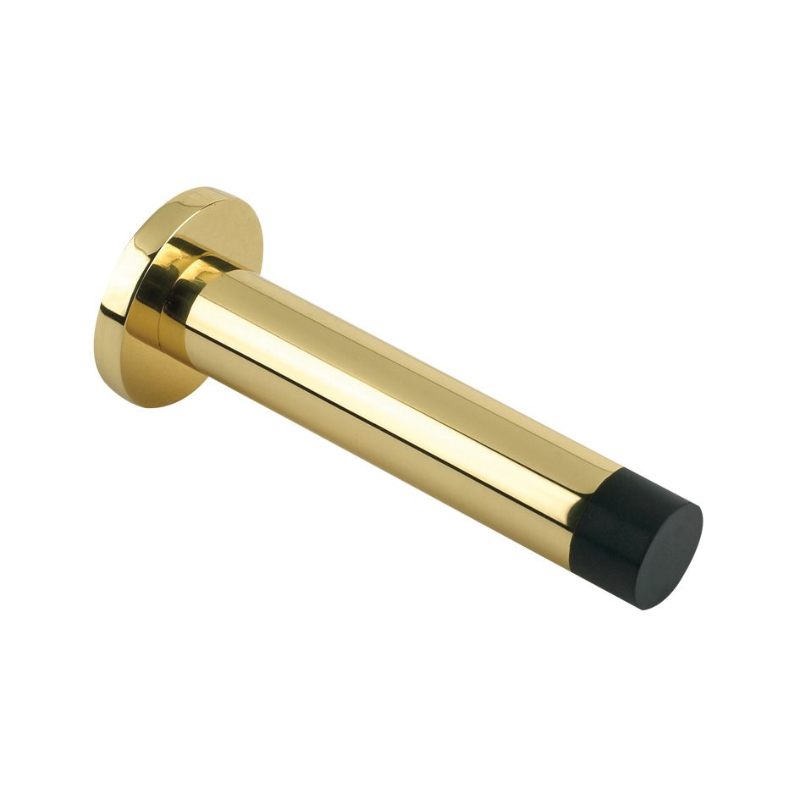 Door Stop - Cylinder c/w Rose 80mm-Polished Brass