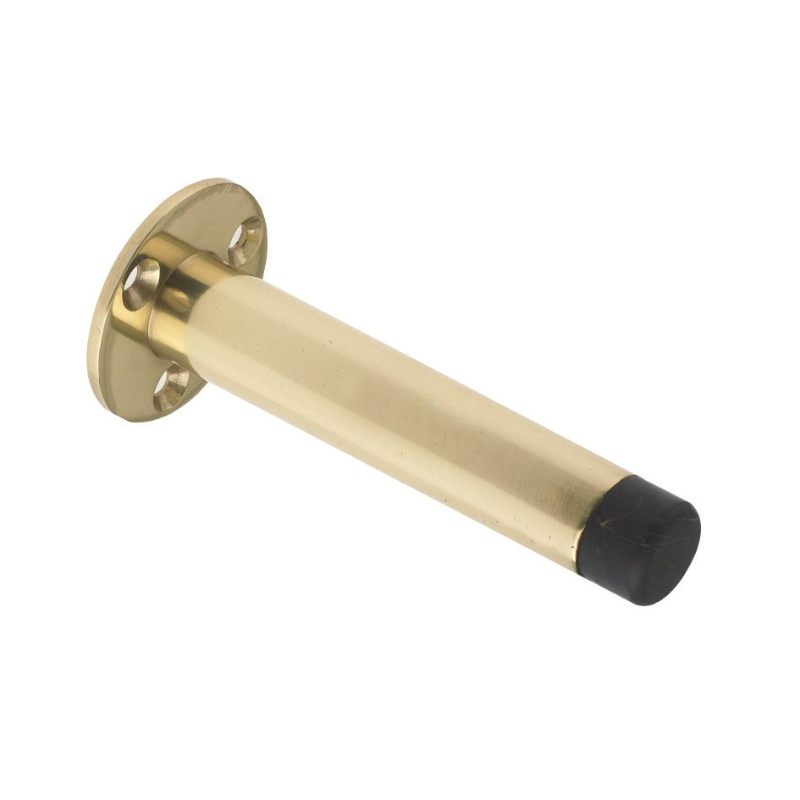 Door Stop - Cylinder with Rose 90mm - Face Fix-Polished Brass