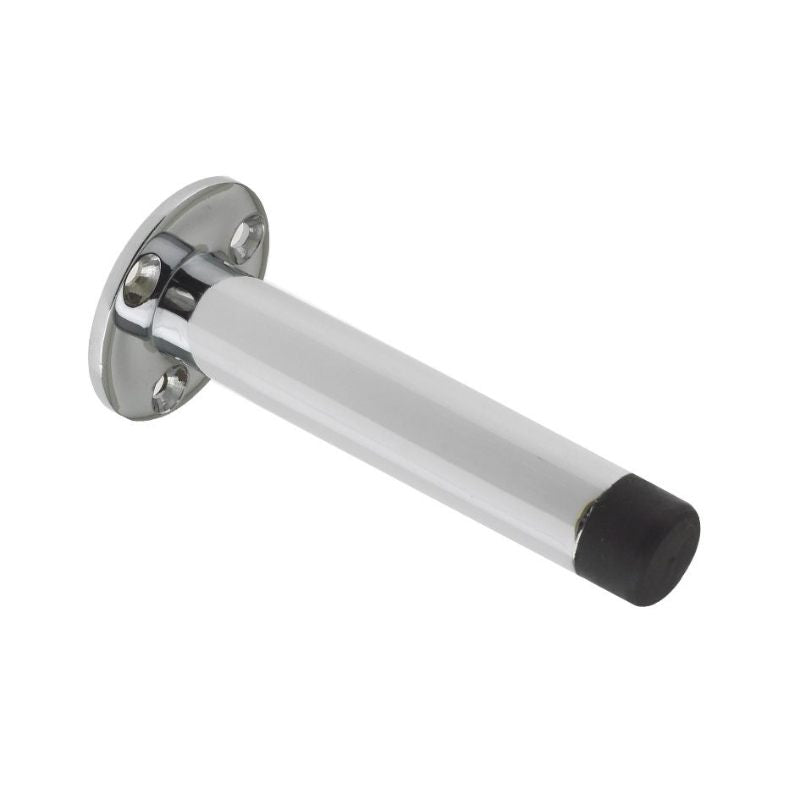 Door Stop - Cylinder with Rose 90mm - Face Fix-Polished Chrome