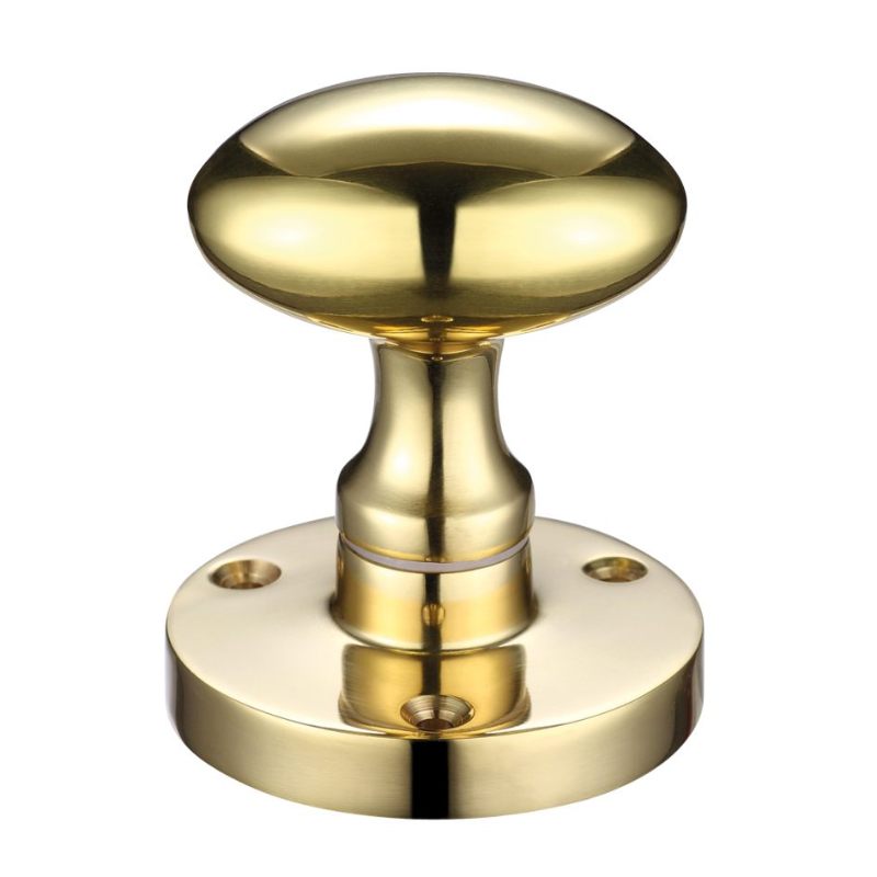 Zoo Oval Mortice Knob 60.5mm rose dia-Polished Brass