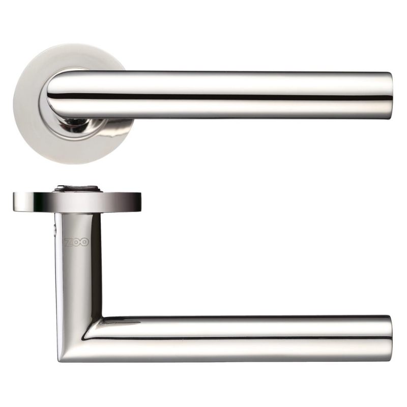 19mm Mitred Lever on Round Rose - Grade 304-Polished Stainless