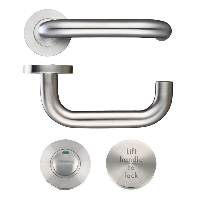 19mm Lift to Lock Tubular Return to Door Lever set -Push On Rose - Grade 304 -Satin Stainless