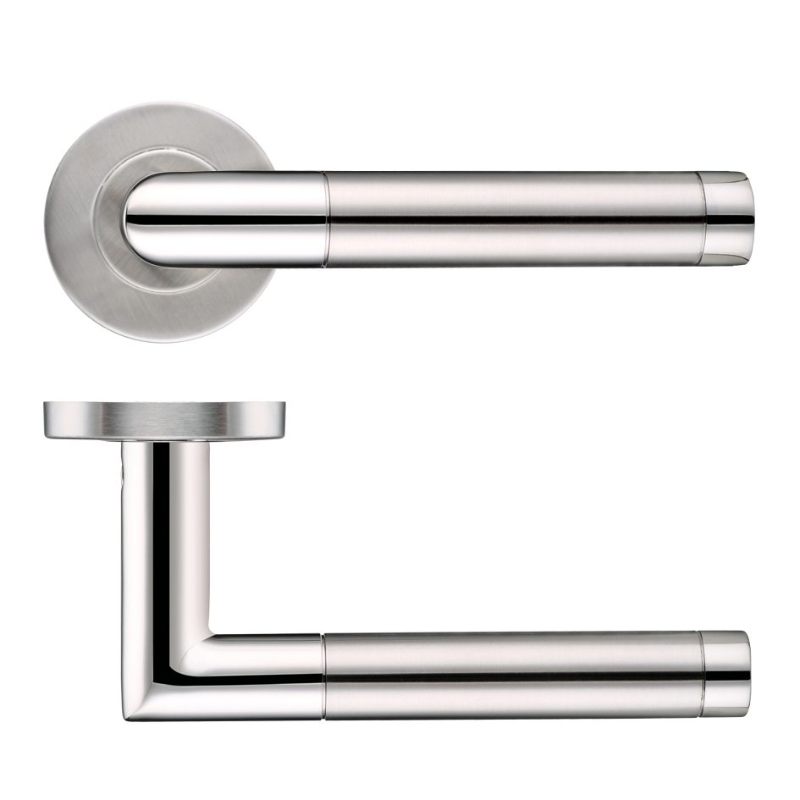 19mm Mitred Dual Finish Lever - Push On Rose - 52mm Dia - Grade 201-Polished Stainless