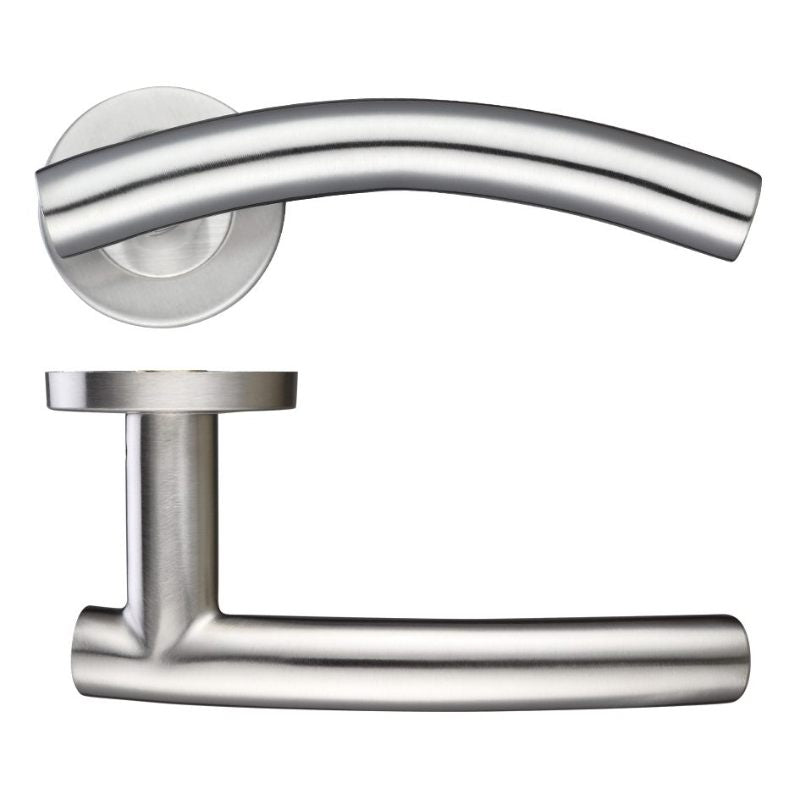 19mm Arched T-Bar Lever - Push On Rose - 52mm Dia - Grade 201-Satin Stainless