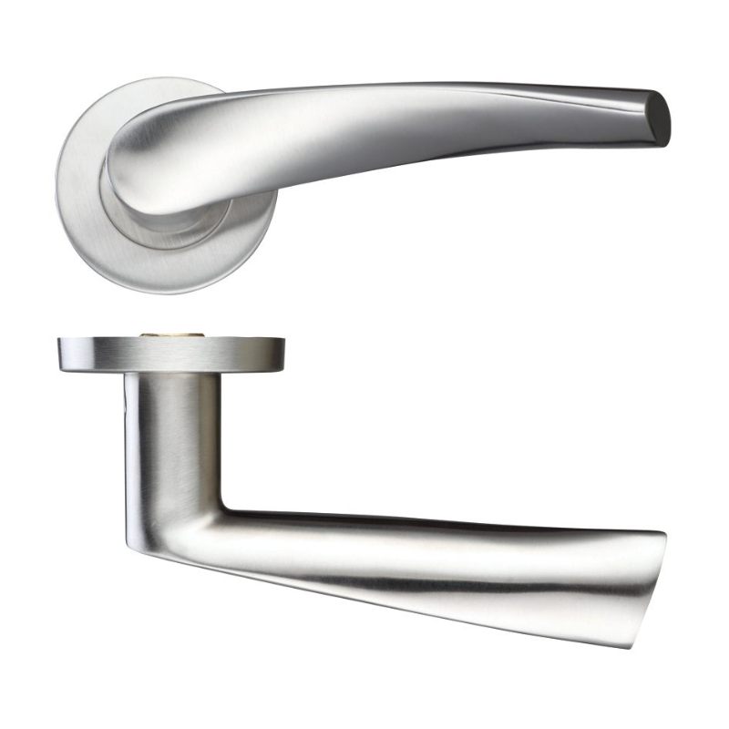 19mm Curved Lever - Push On Rose - 52mm Dia - Grade 201-Satin Stainless
