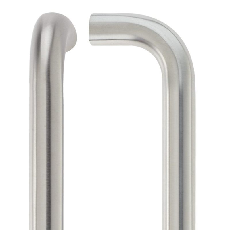 22mm D Pull Handle - 425mm Centers - Grade 201 - Bolt Through Fixings-Satin Stainless