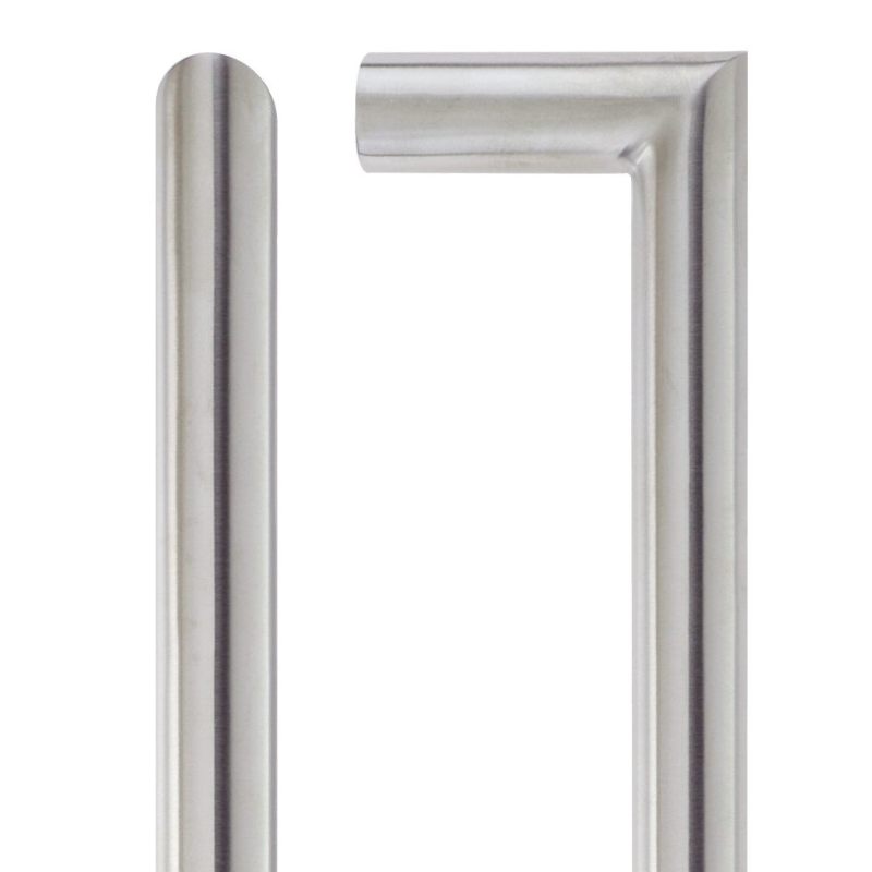 19mm Mitred Pull Handle - 150mm Centers - Grade 201 - Bolt Through Fixings-Satin Stainless