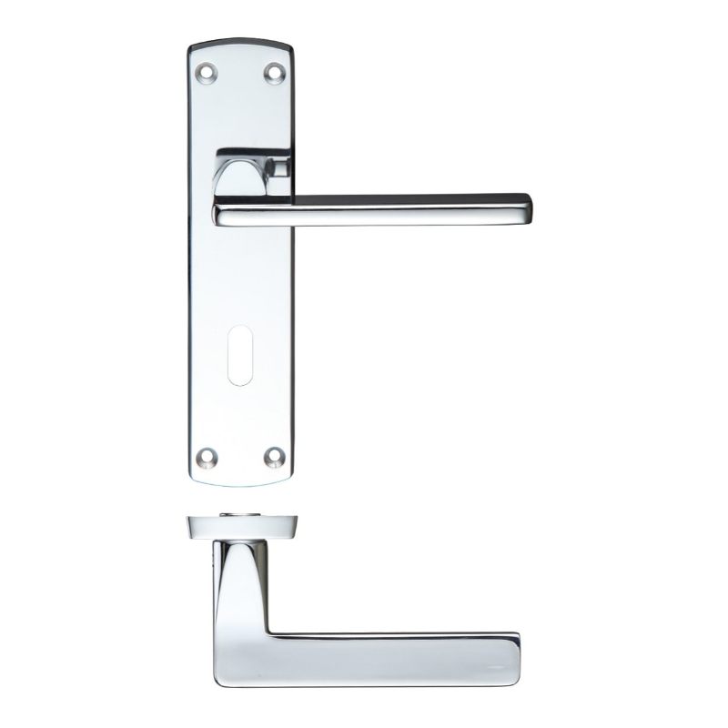 Leon Lever Lock (57mm c/c) On Backplate 170mm x 40mm-Polished Chrome